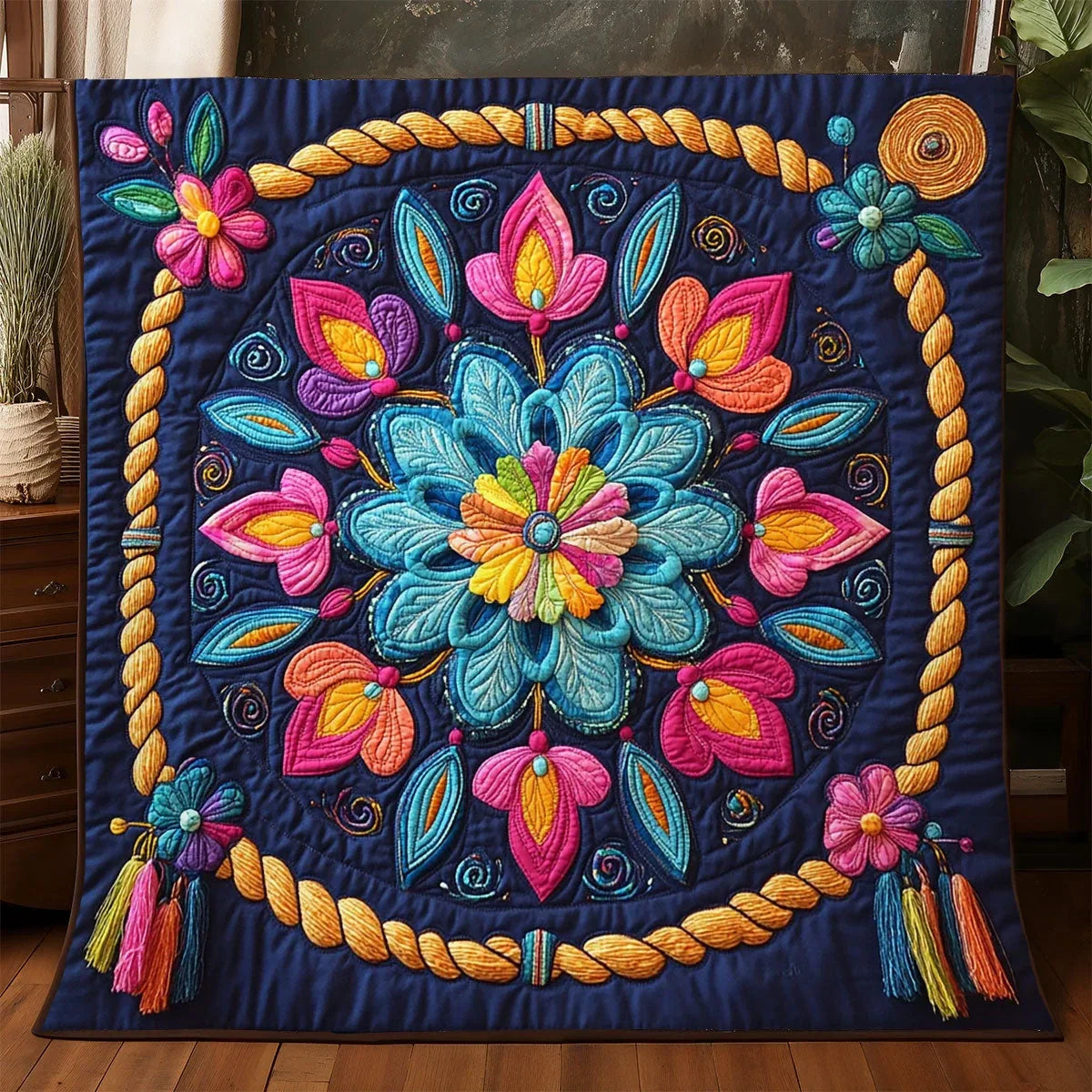 Boho Garden Mandala Quilt Blanket