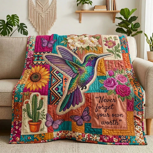 Boho Hummingbird Garden Quilt Blanket