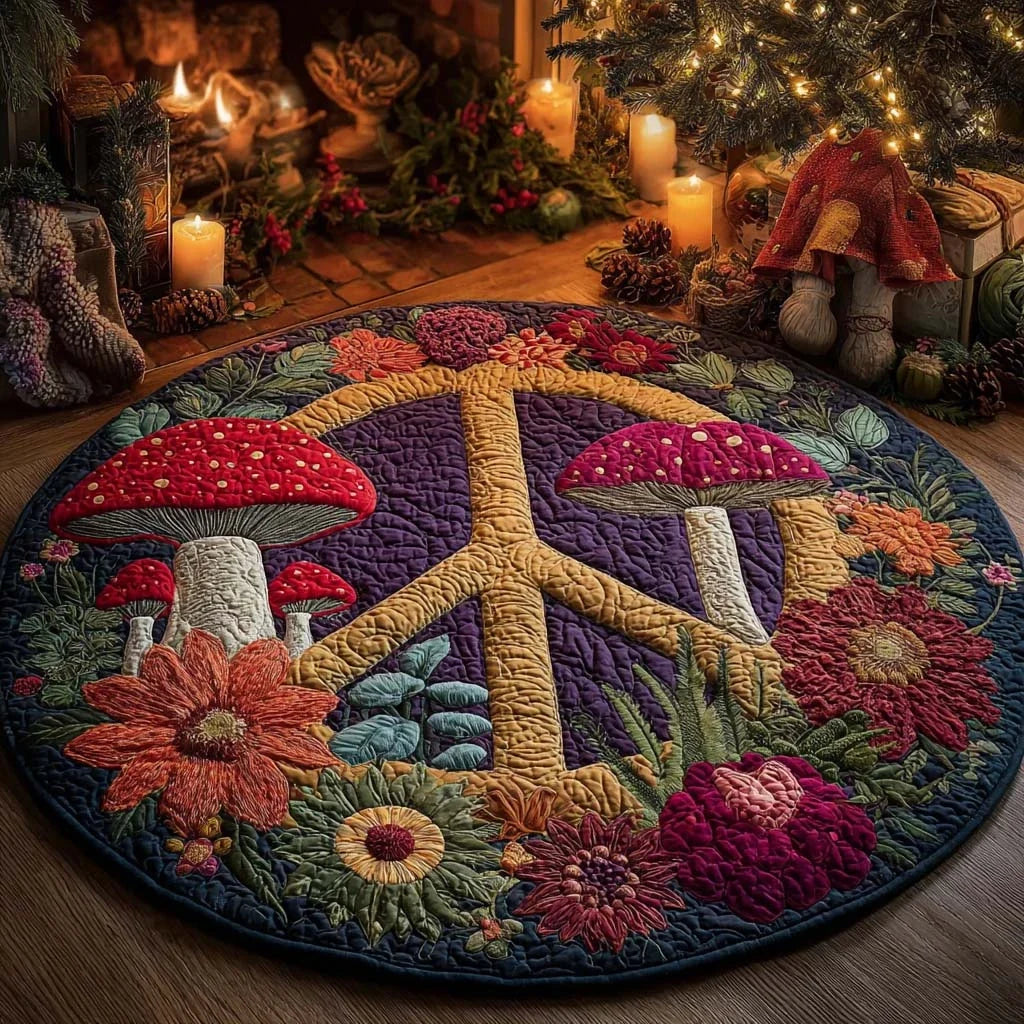 Boho Mushroom Quilted Round Mat