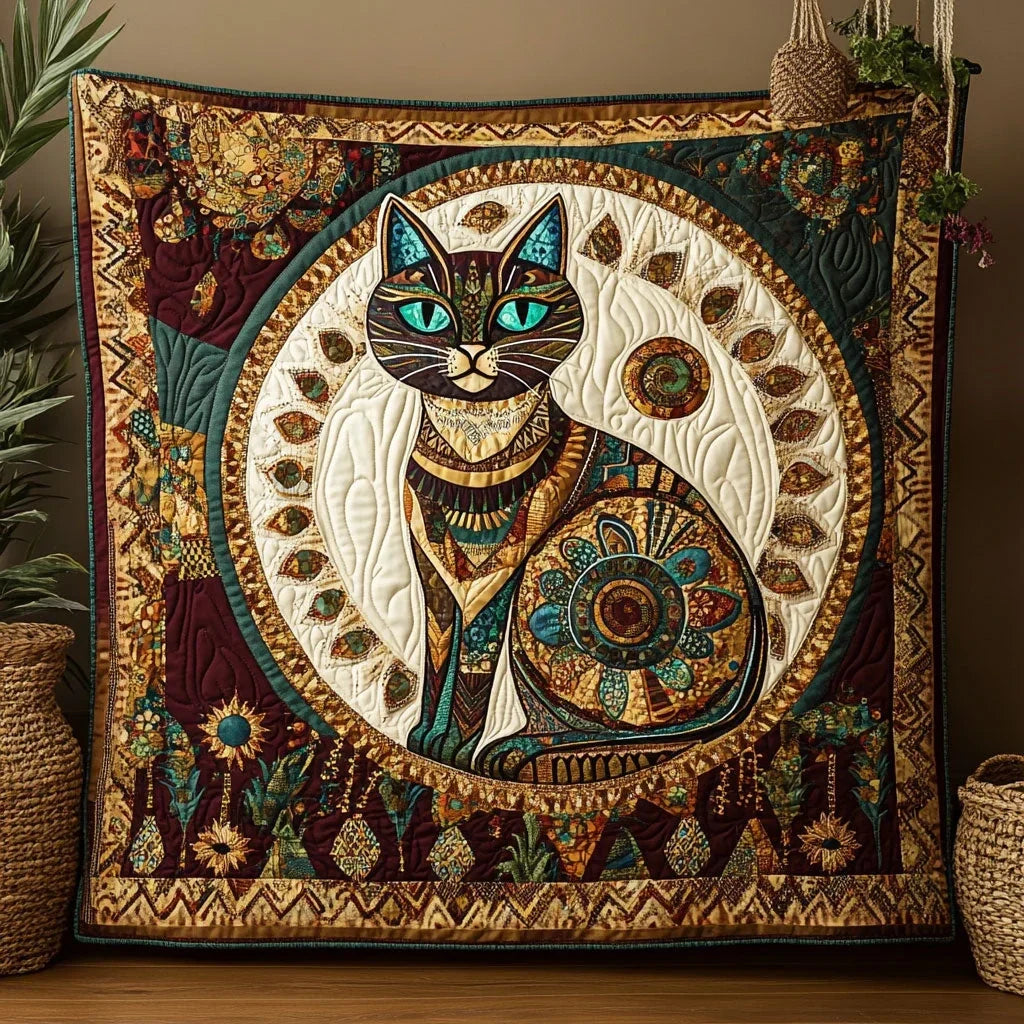 Boho Spirit Cat Quilt Blanket
