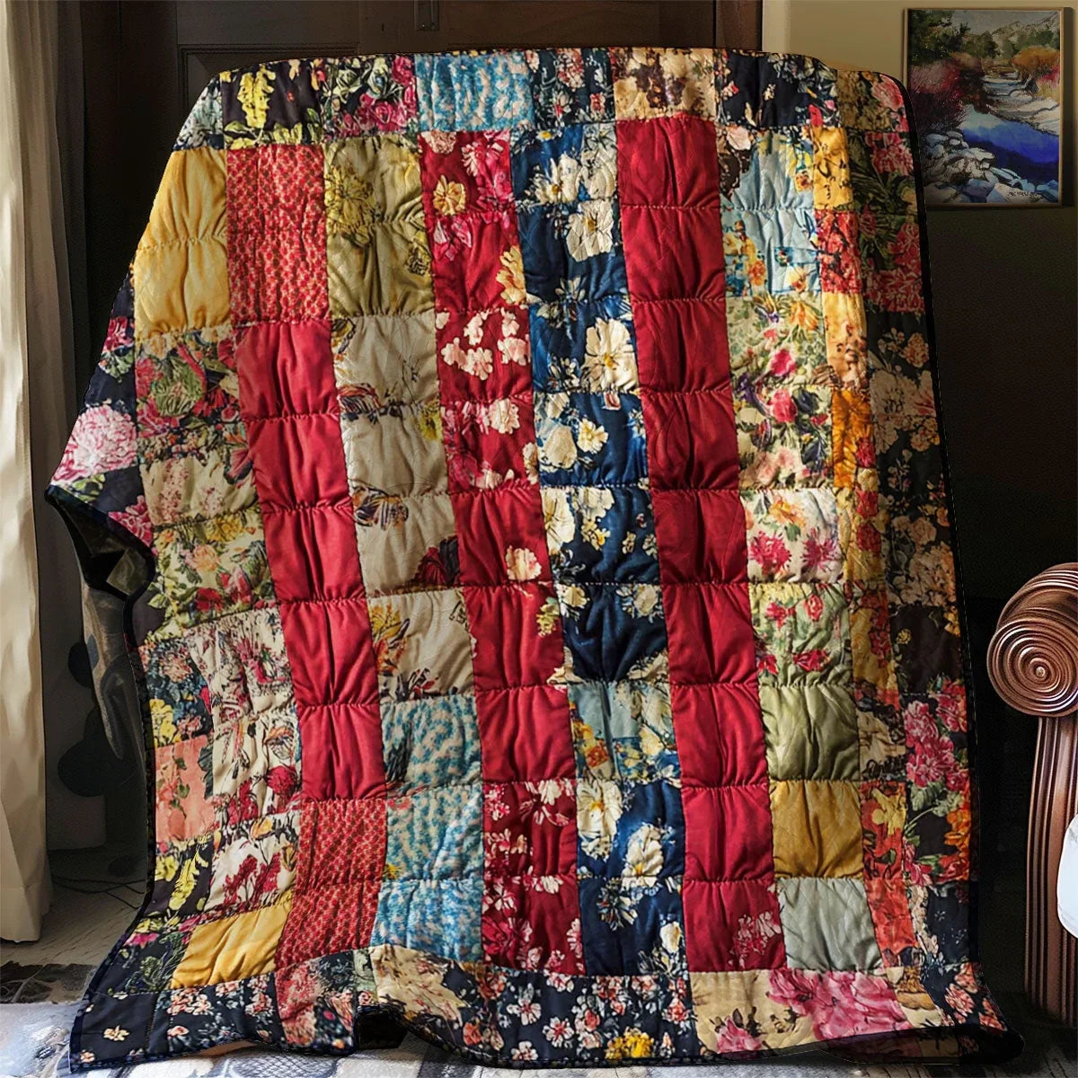 Boho Whimsical Patchwork Quilt Blanket