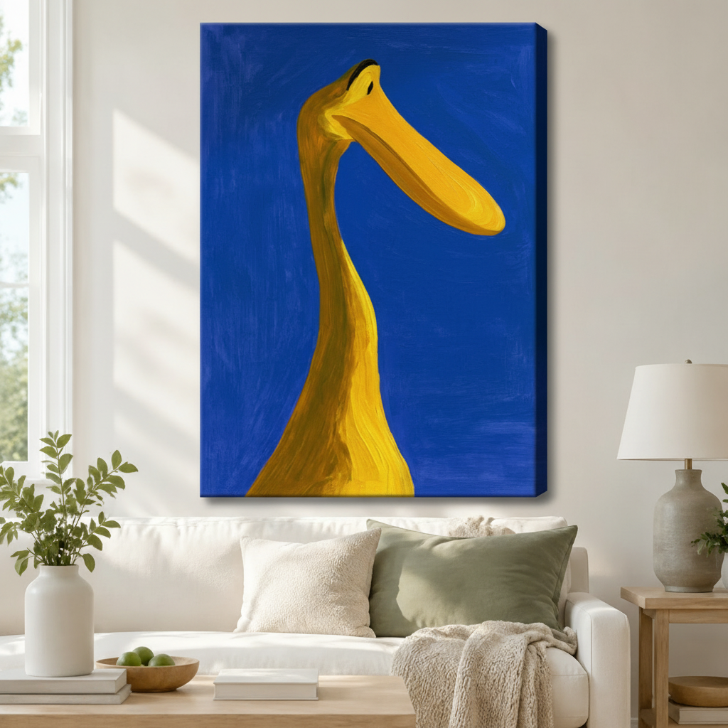Abstract Yellow Bird Cobalt Blue Canvas Wall Art