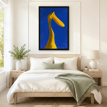 Abstract Yellow Bird Cobalt Blue Canvas Wall Art