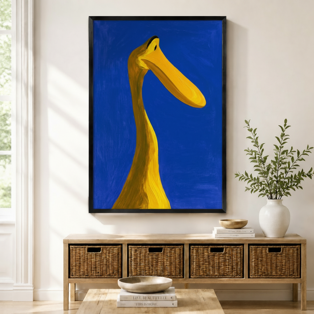 Abstract Yellow Bird Cobalt Blue Canvas Wall Art