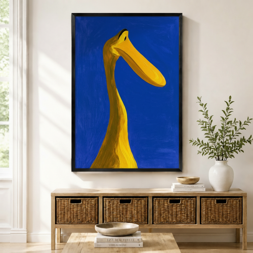 Abstract Yellow Bird Cobalt Blue Canvas Wall Art