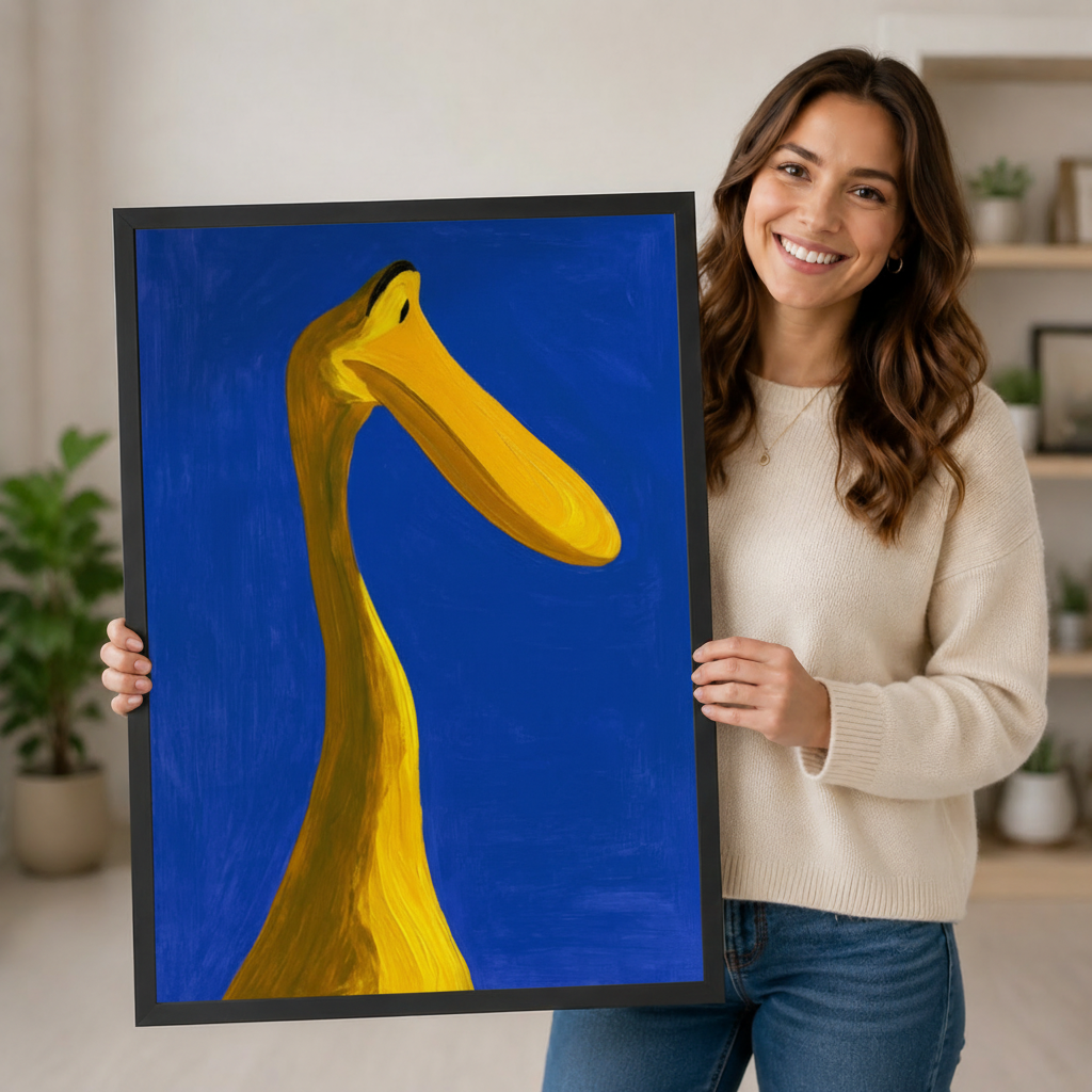 Abstract Yellow Bird Cobalt Blue Canvas Wall Art