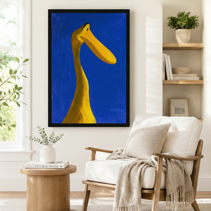 Abstract Yellow Bird Cobalt Blue Canvas Wall Art
