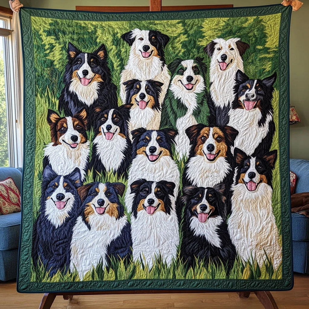 Border Collie Garden Quilt Blanket