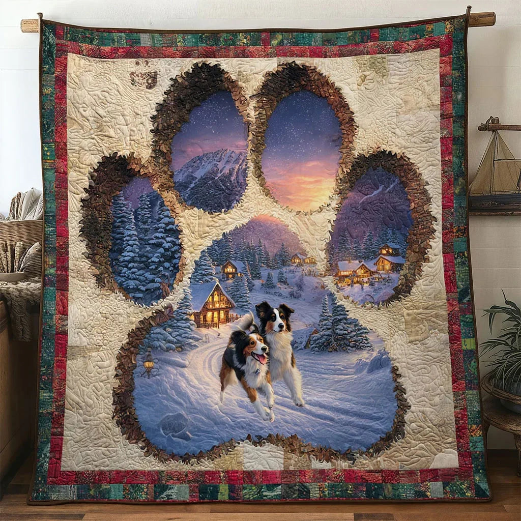 Border Collie Paw Heart Quilt Blanket