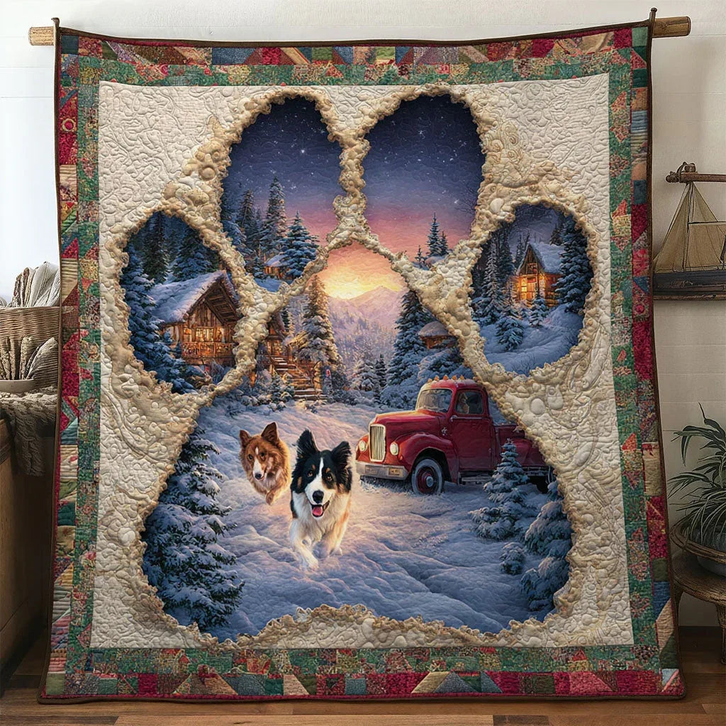Border Collie Paw Love Quilt Blanket