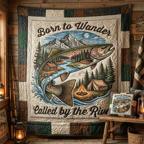 Born To Wander Trout Quilt Blanket