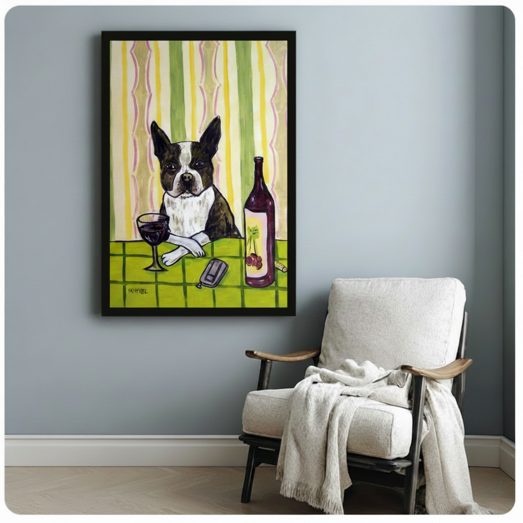 Boston Terrier Red Wine Pop Art Canvas Print Wall Art