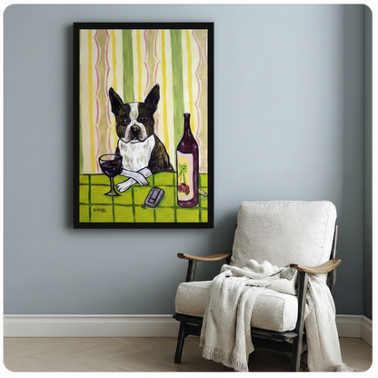 Boston Terrier Red Wine Pop Art Canvas Print Wall Art