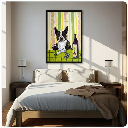 Boston Terrier Red Wine Pop Art Canvas Print Wall Art