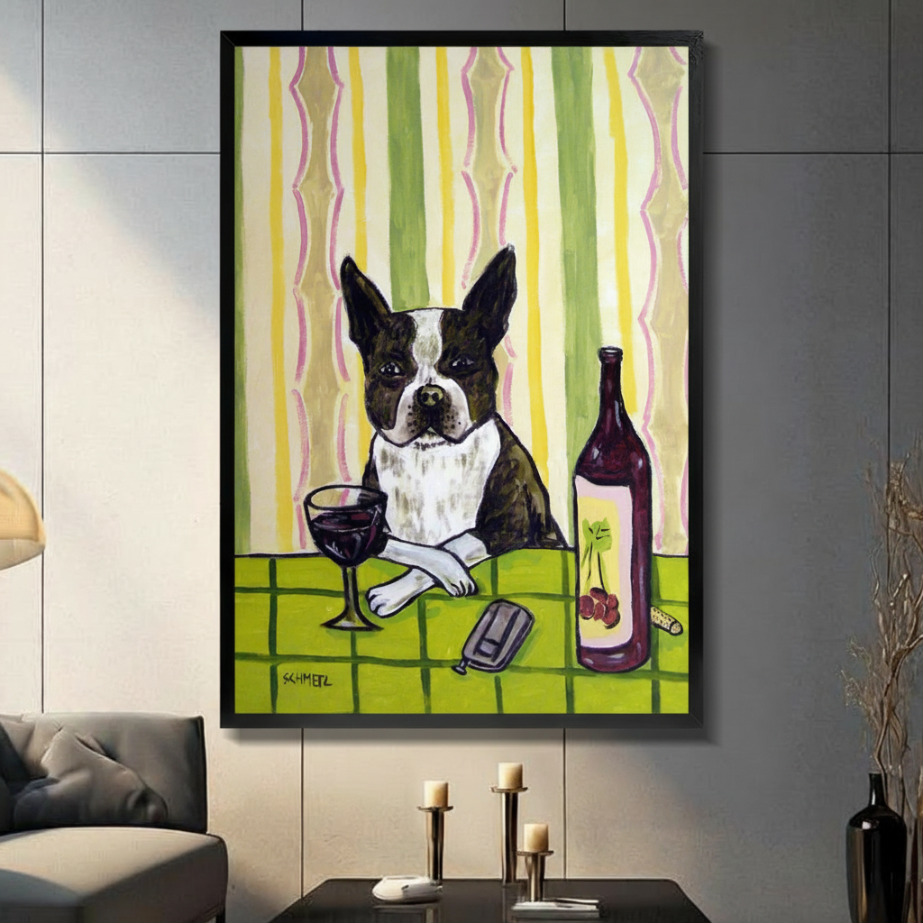 Boston Terrier Red Wine Pop Art Canvas Print Wall Art