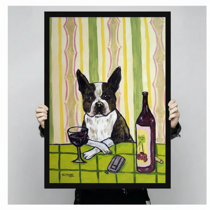 Boston Terrier Red Wine Pop Art Canvas Print Wall Art