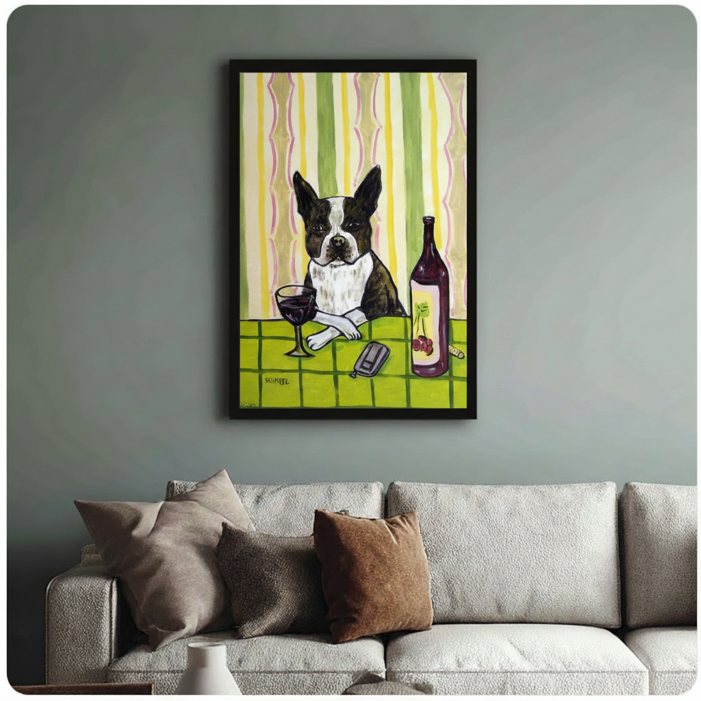 Boston Terrier Red Wine Pop Art Canvas Print Wall Art