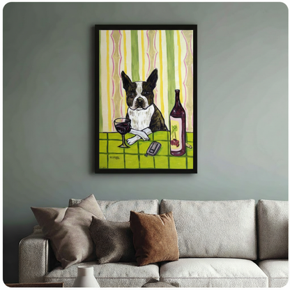 Boston Terrier Red Wine Pop Art Canvas Print Wall Art
