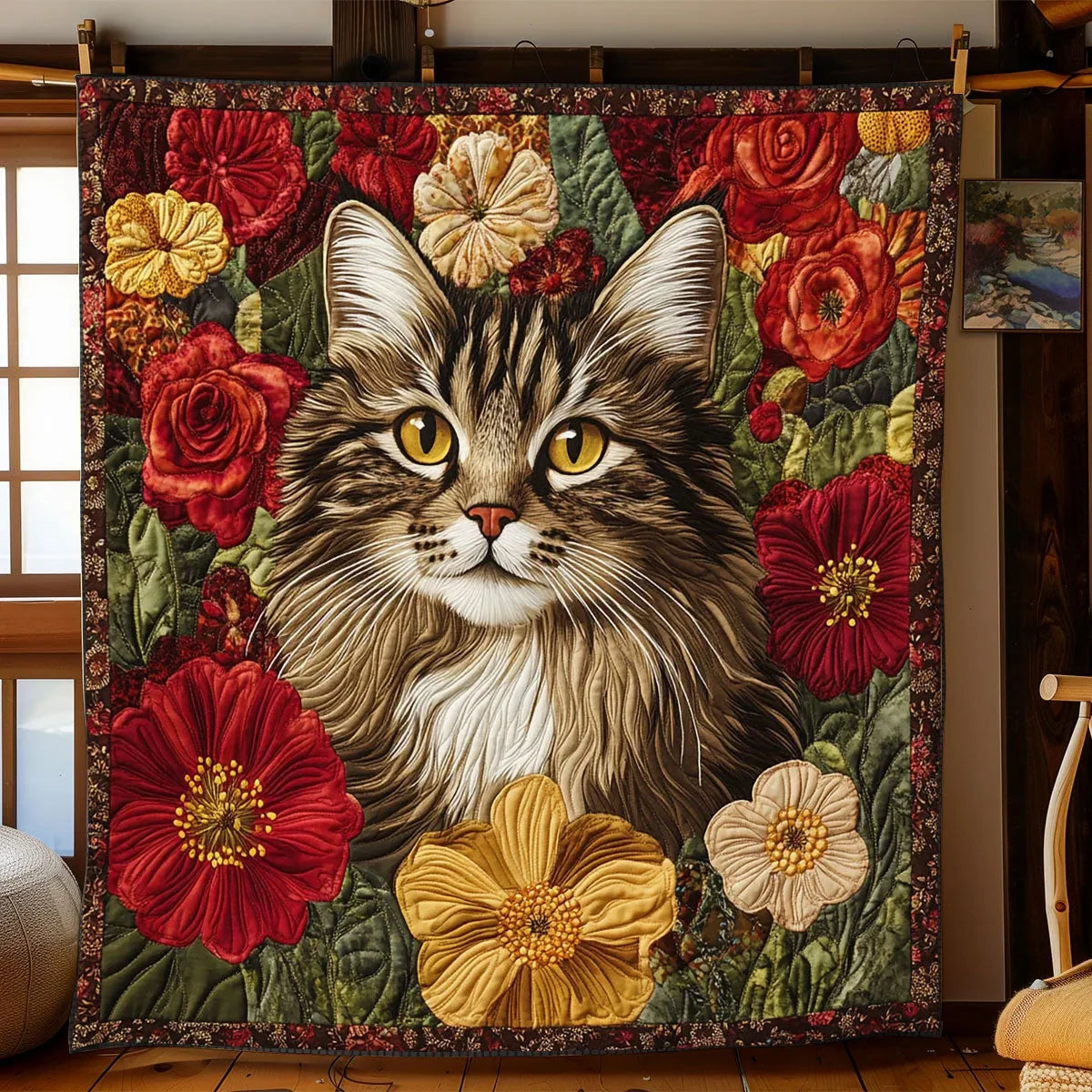 Botanical Beauty Cat Quilt Blanket