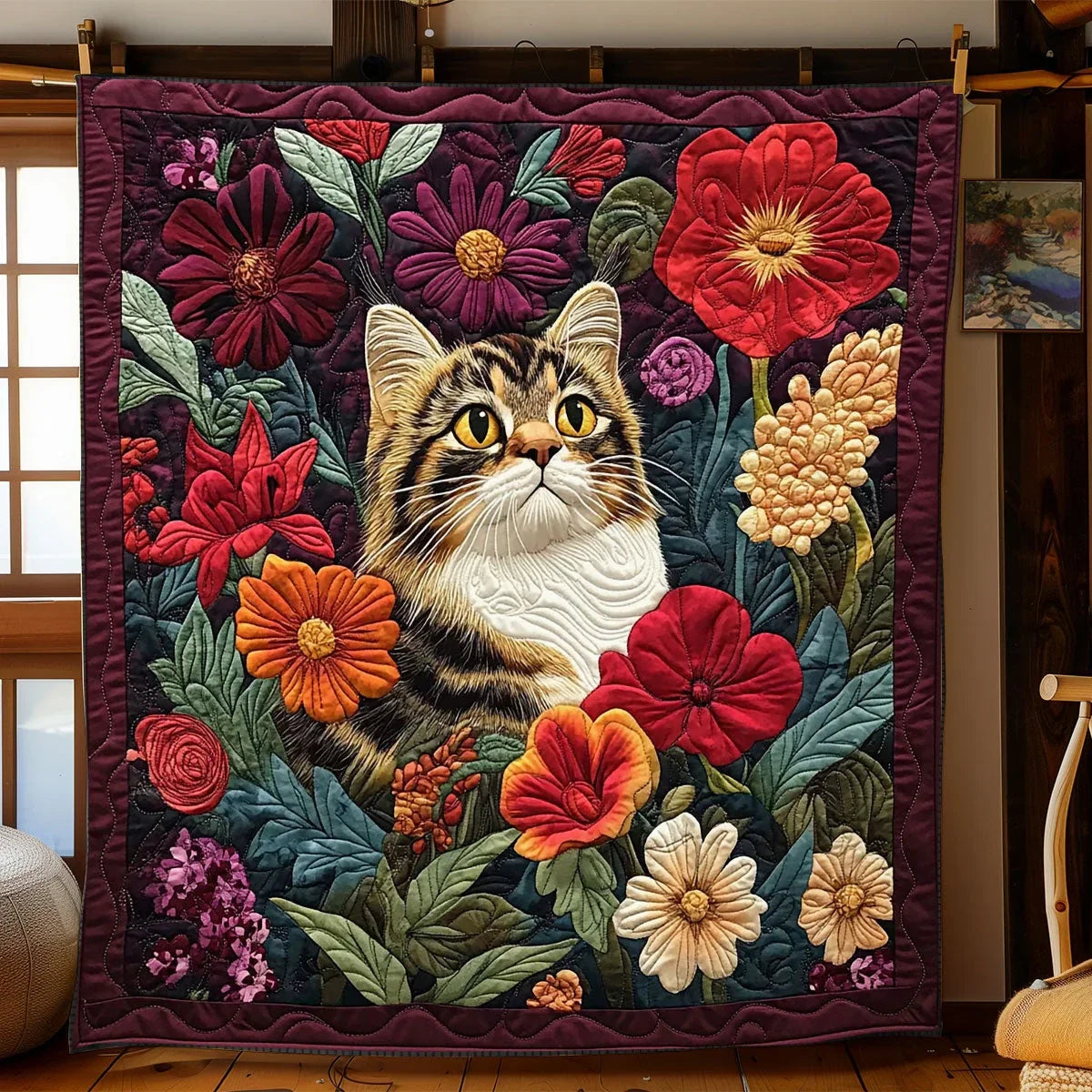 Botanical Beauty Cat Quilt Blanket