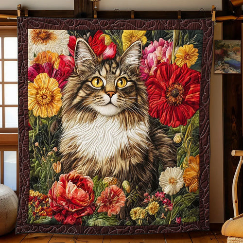 Botanical Beauty Cat Quilt Blanket