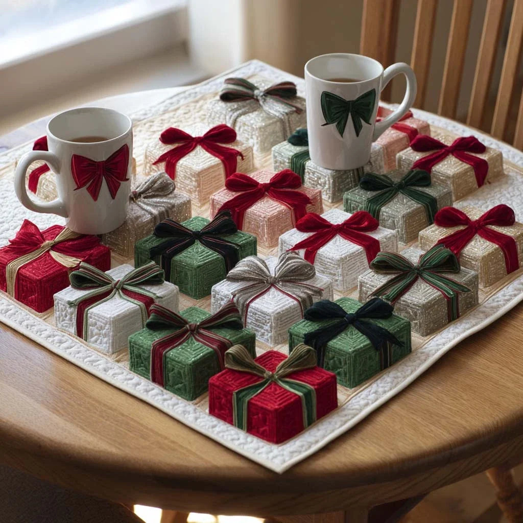 Box of Cheer Quilted Table Topper