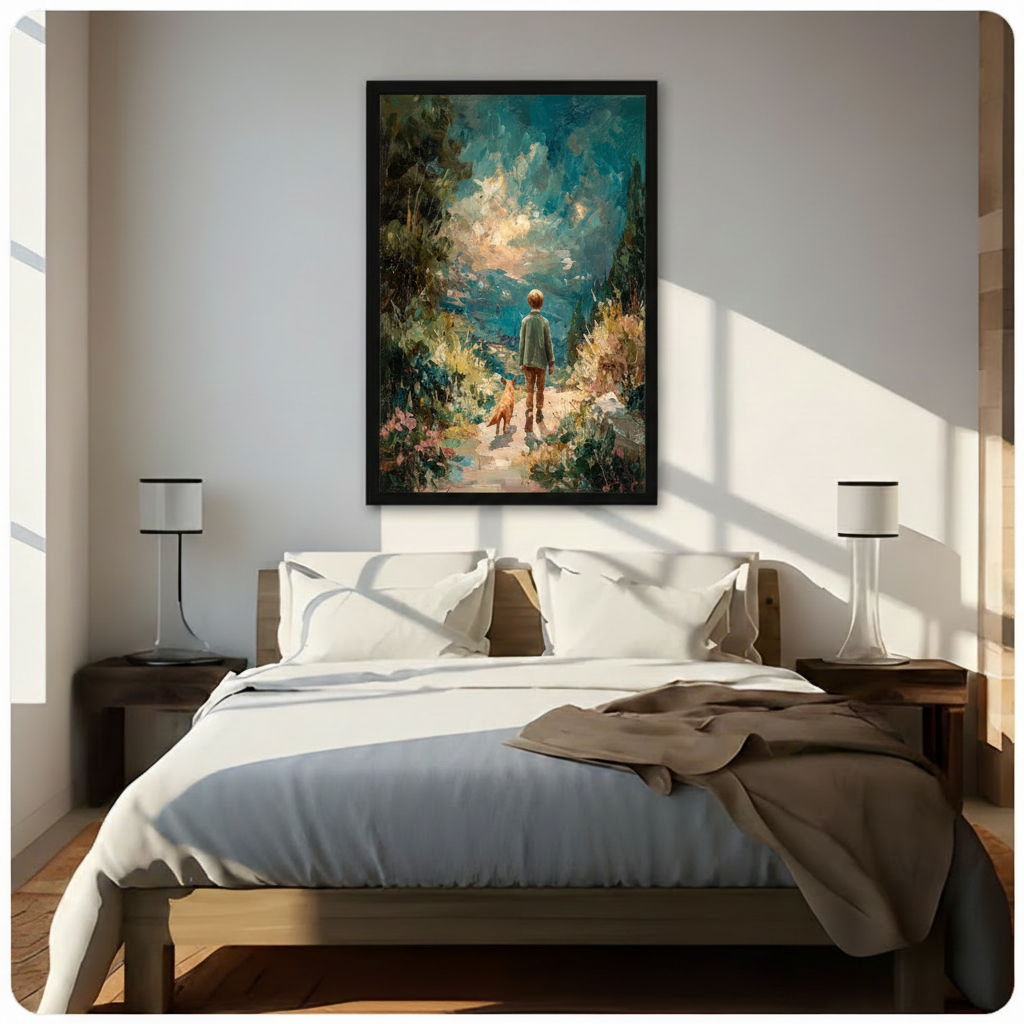 Impressionist Boy and Dog Garden Canvas Art Wall Art