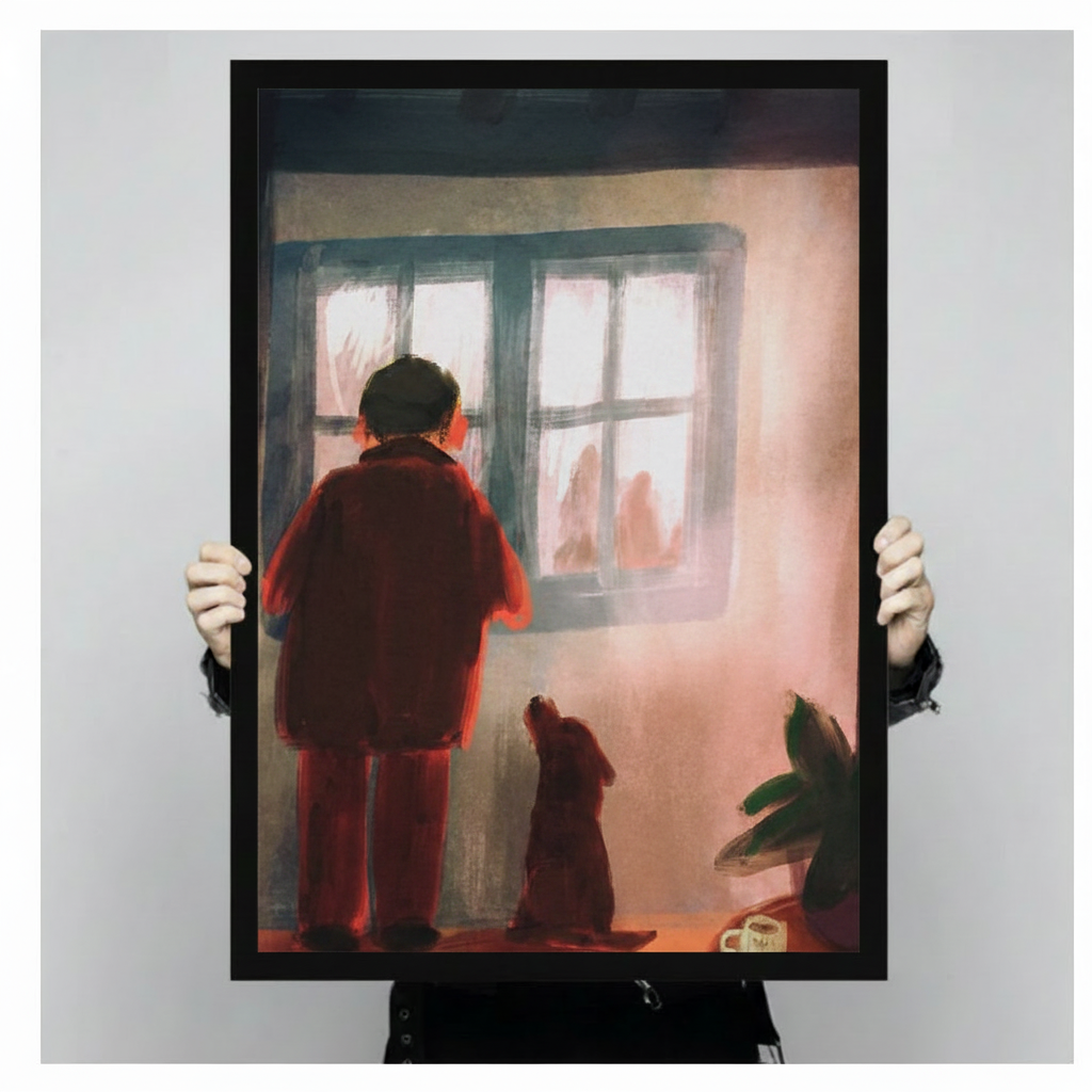 Cozy Dog & Owner Window Canvas Art Wall Art