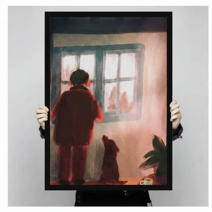 Cozy Dog & Owner Window Canvas Art Wall Art