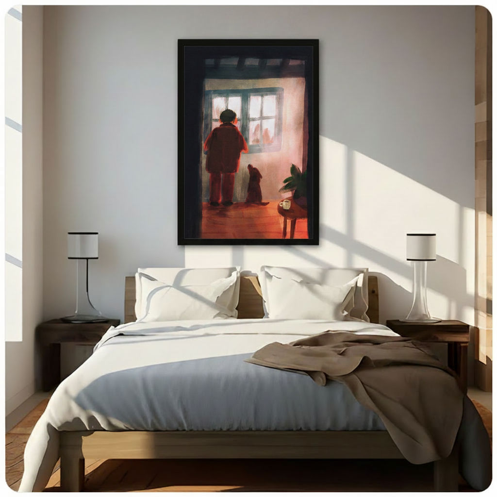 Cozy Dog & Owner Window Canvas Art Wall Art