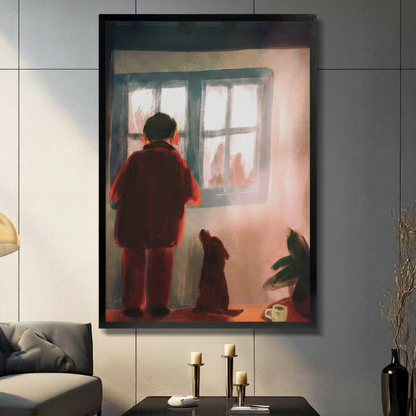 Cozy Dog & Owner Window Canvas Art Wall Art