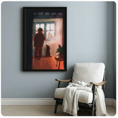 Cozy Dog & Owner Window Canvas Art Wall Art