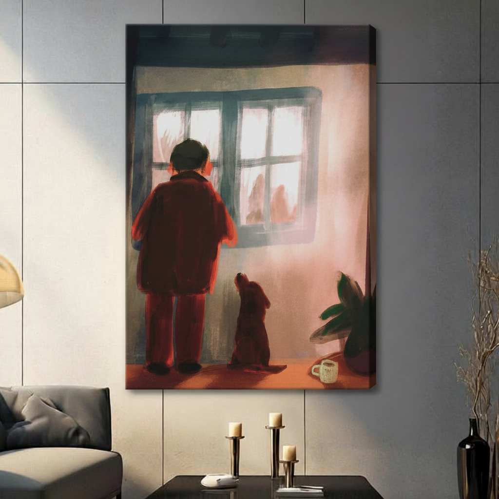 Cozy Dog & Owner Window Canvas Art Wall Art