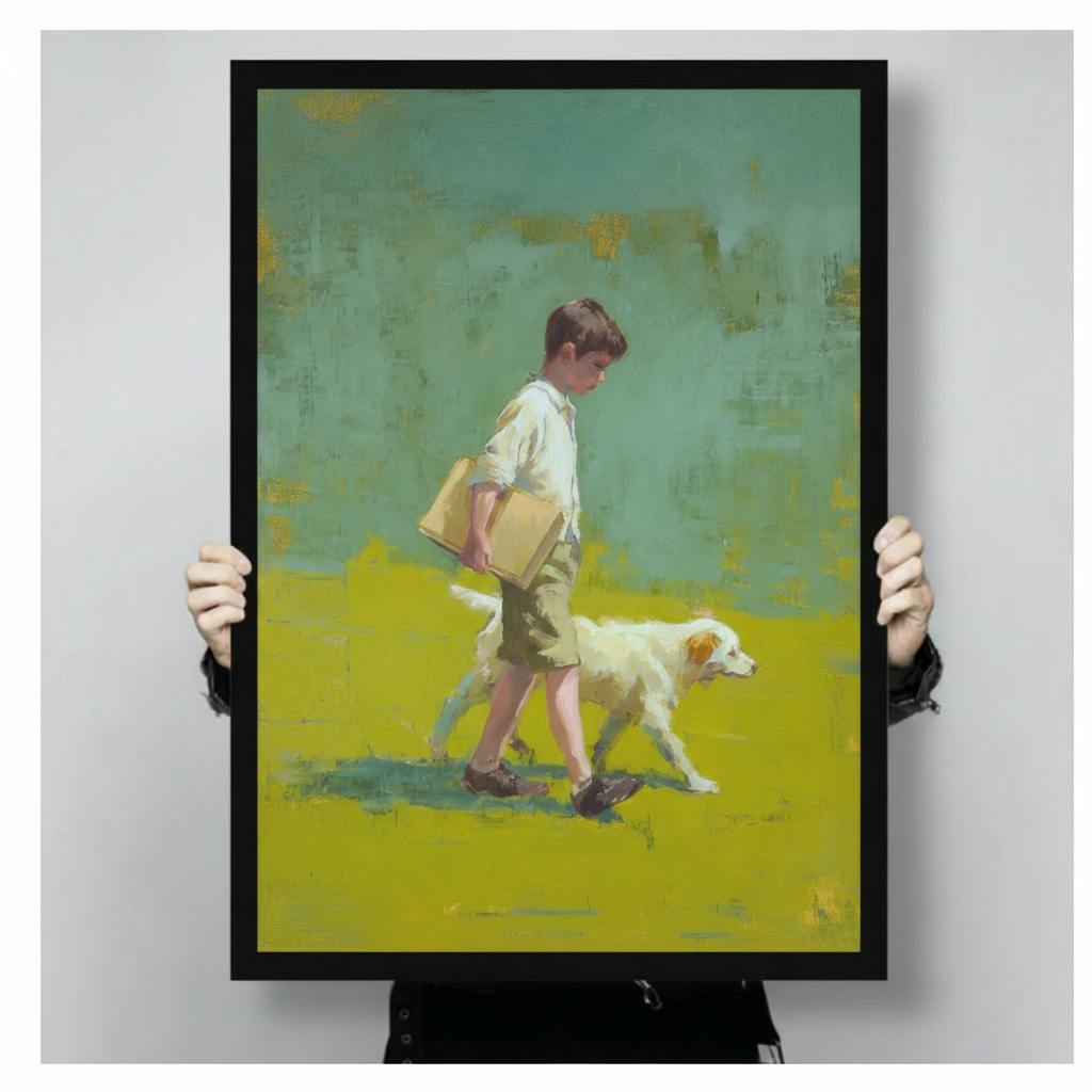 Boy & Dog Vintage Oil Painting Canvas Art Wall Art
