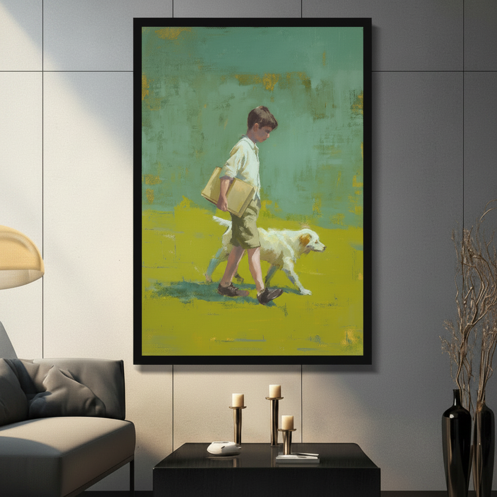 Boy & Dog Vintage Oil Painting Canvas Art Wall Art