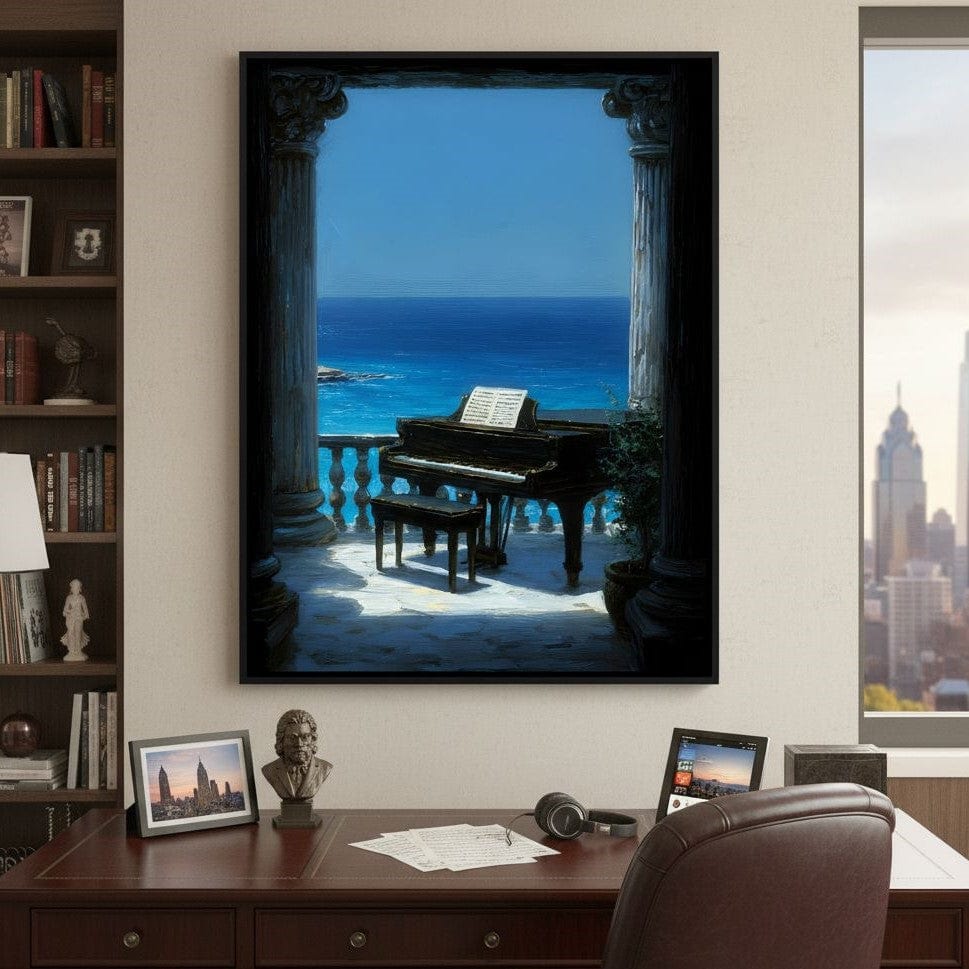 Seaside Sonata Grand Piano View Canvas Wall Art