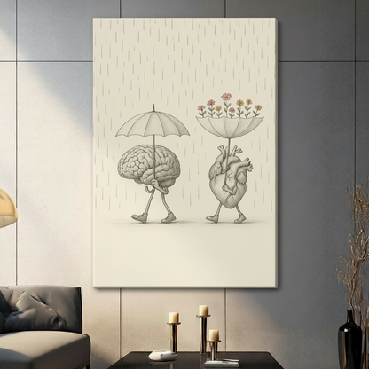 Brain Heart Rain Flowers Whimsical Canvas Wall Art
