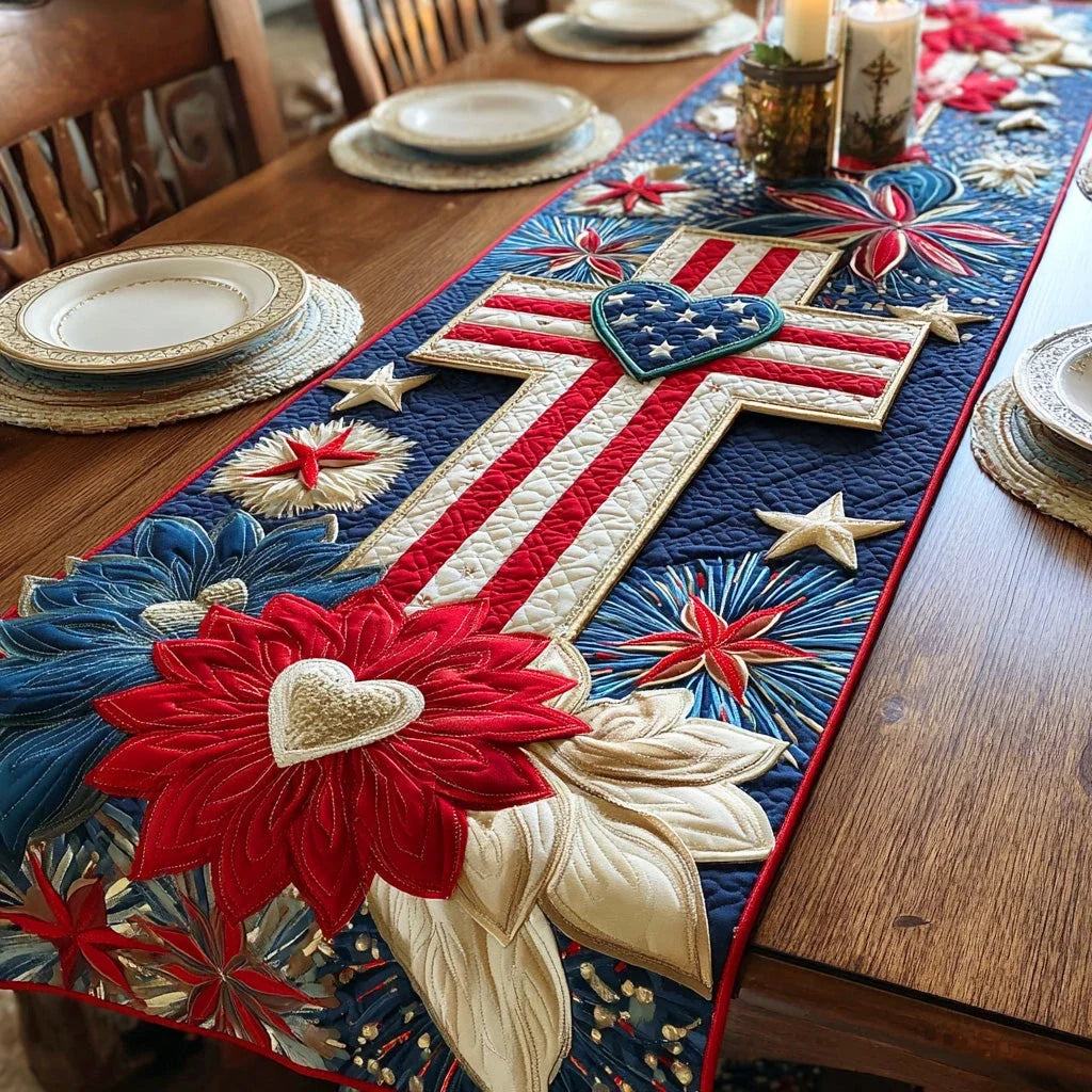 Brave Heart Cross Quilted Table Runner