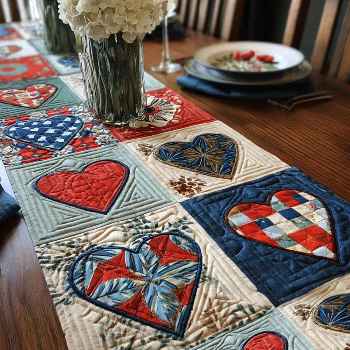 Brave Hearts Quilted Table Runner