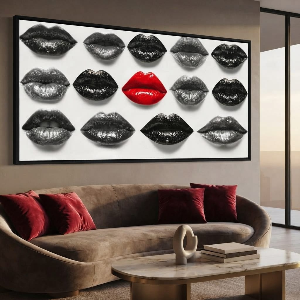Breaking The Monotone Rhythm Red Lips Canvas Wall Art