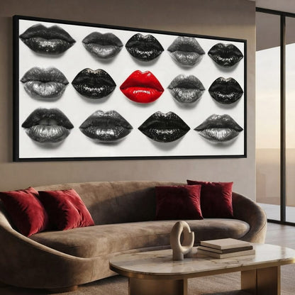 Breaking The Monotone Rhythm Red Lips Canvas Wall Art