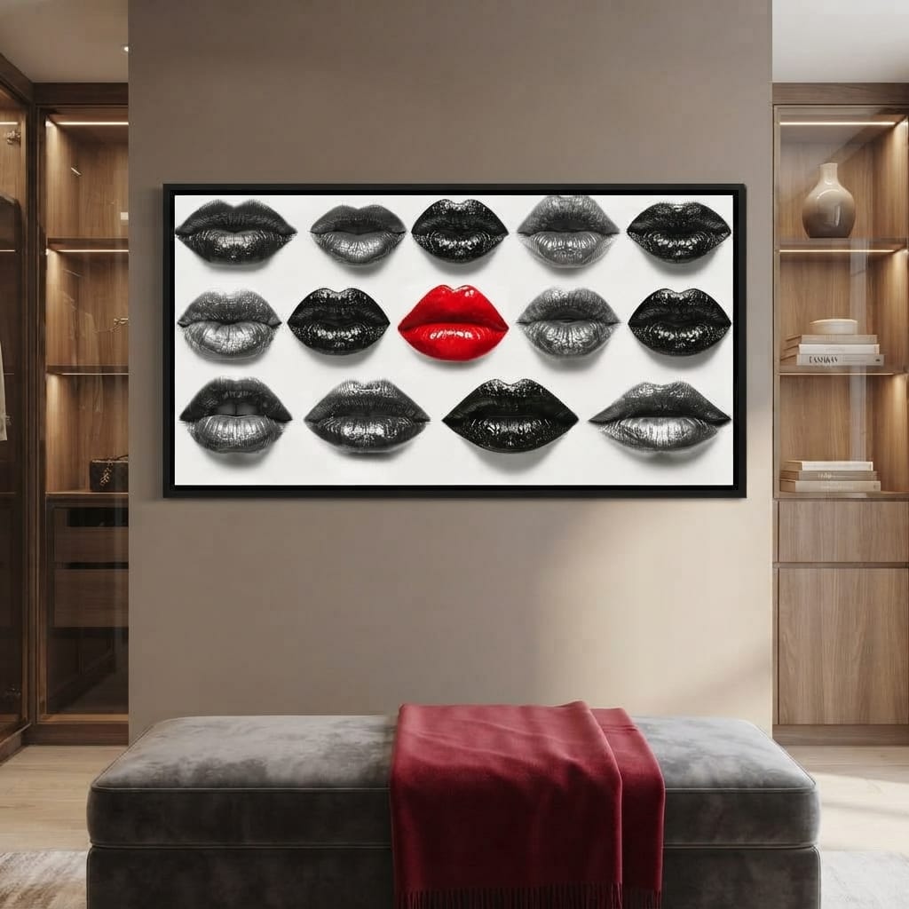 Breaking The Monotone Rhythm Red Lips Canvas Wall Art