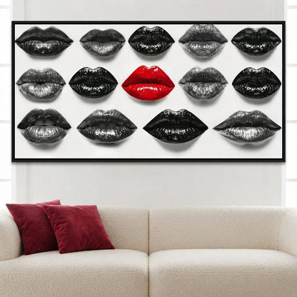 Breaking The Monotone Rhythm Red Lips Canvas Wall Art