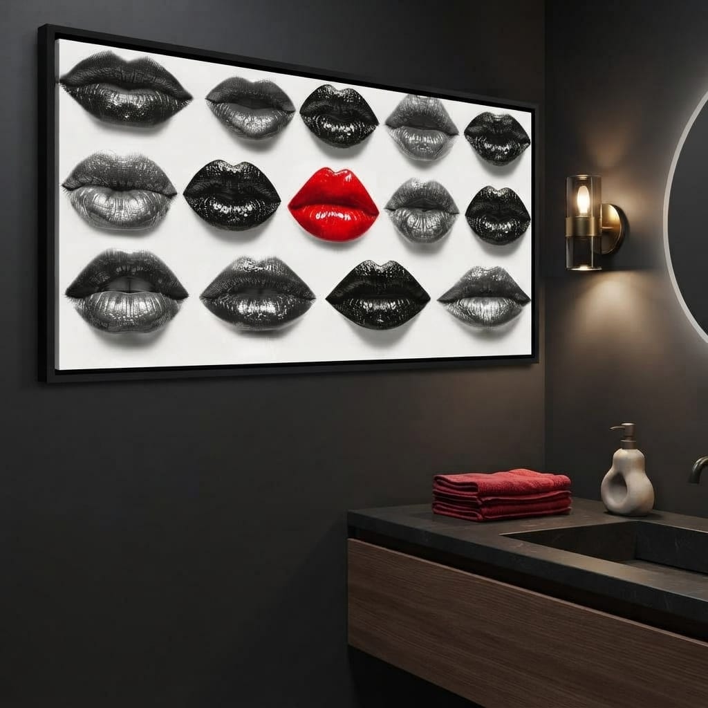 Breaking The Monotone Rhythm Red Lips Canvas Wall Art