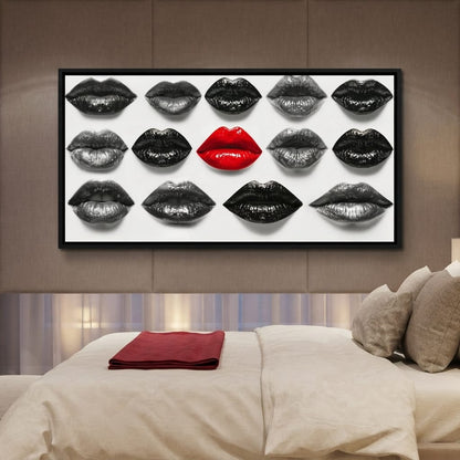 Breaking The Monotone Rhythm Red Lips Canvas Wall Art