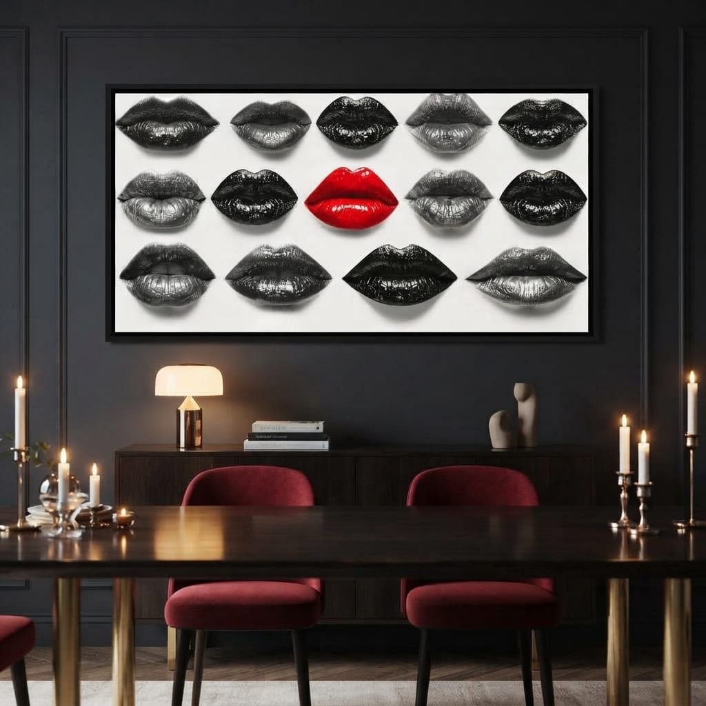 Breaking The Monotone Rhythm Red Lips Canvas Wall Art