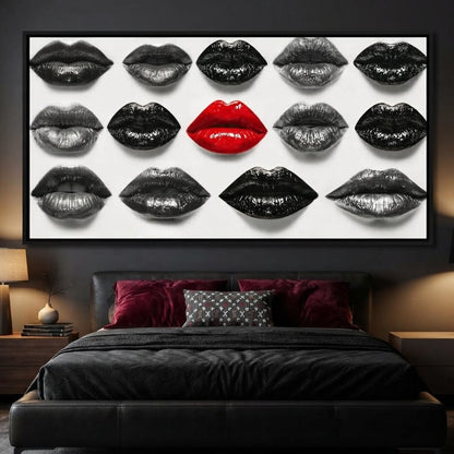 Breaking The Monotone Rhythm Red Lips Canvas Wall Art