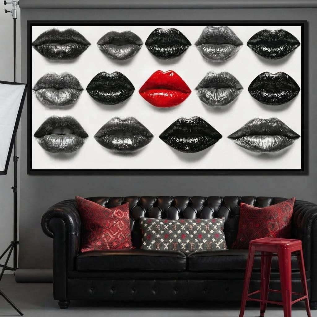 Breaking The Monotone Rhythm Red Lips Canvas Wall Art