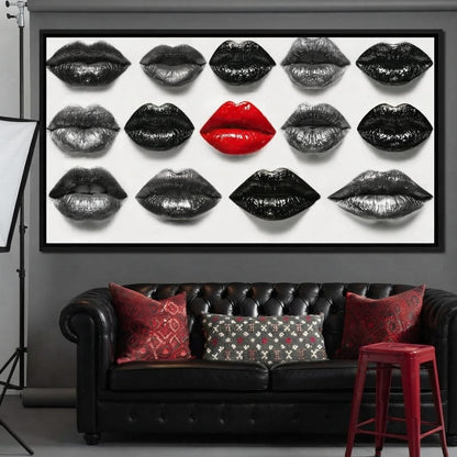 Breaking The Monotone Rhythm Red Lips Canvas Wall Art