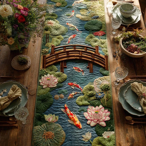 Bridgeway Koi Crossing Quilted Table Runner